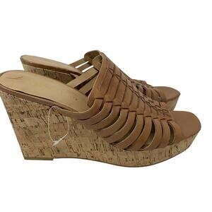 Franco Sarto Brown Leather Cork Wedge Heel Sandals Women Sz 10